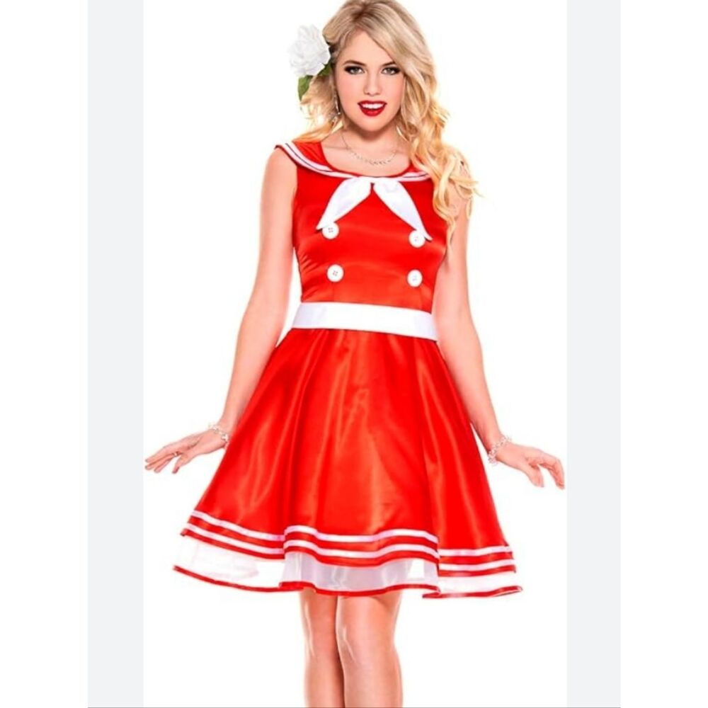 Music Legs Red Costume Dress with Black Label Detail